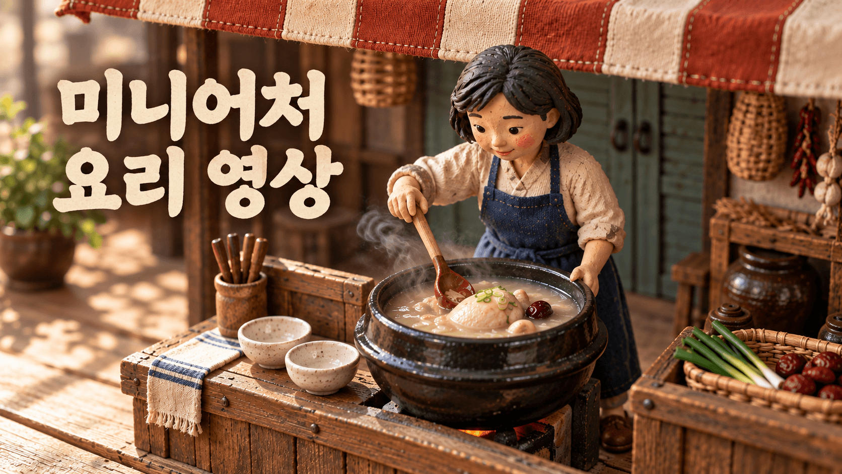 삼계탕을 젓는 작은 요리사와 ‘미니어처 요리 영상’ 제목을 담은 표지