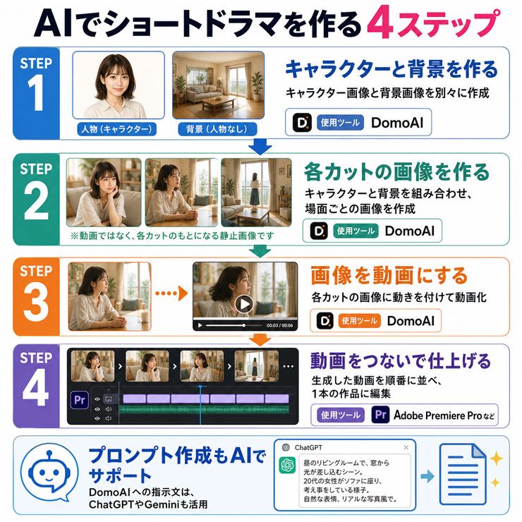AIショートドラマ制作の4ステップ