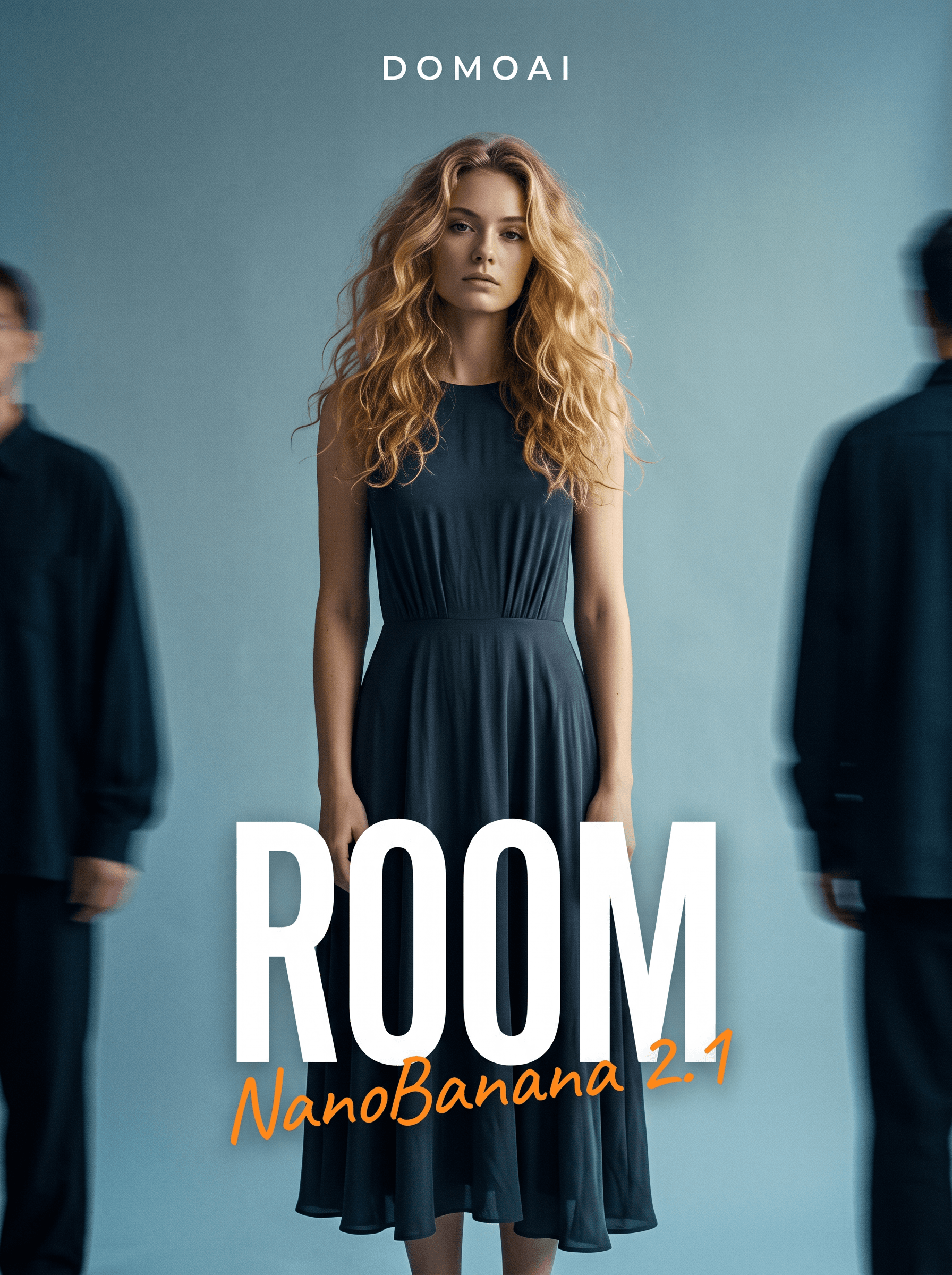 時尚海報上是一名穿深色洋裝的女子,搭配白色 ROOM 字樣。