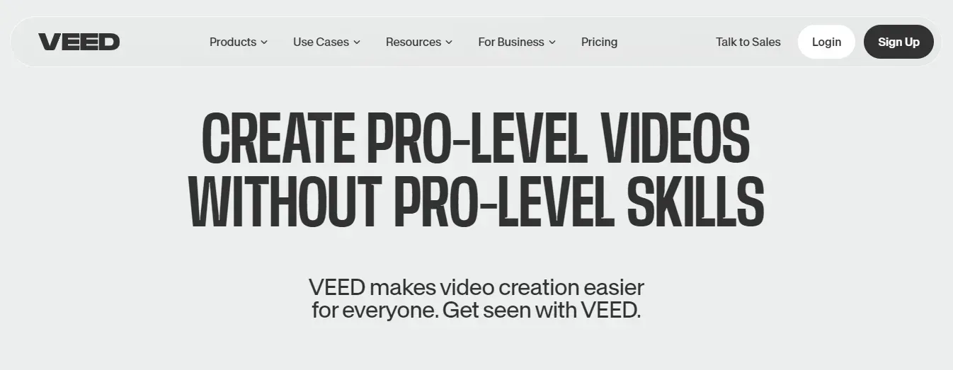 Page d’accueil de Veed.io