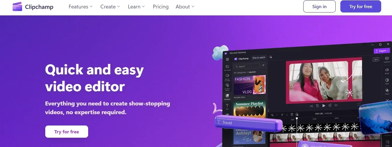 Clipchamp Homepage