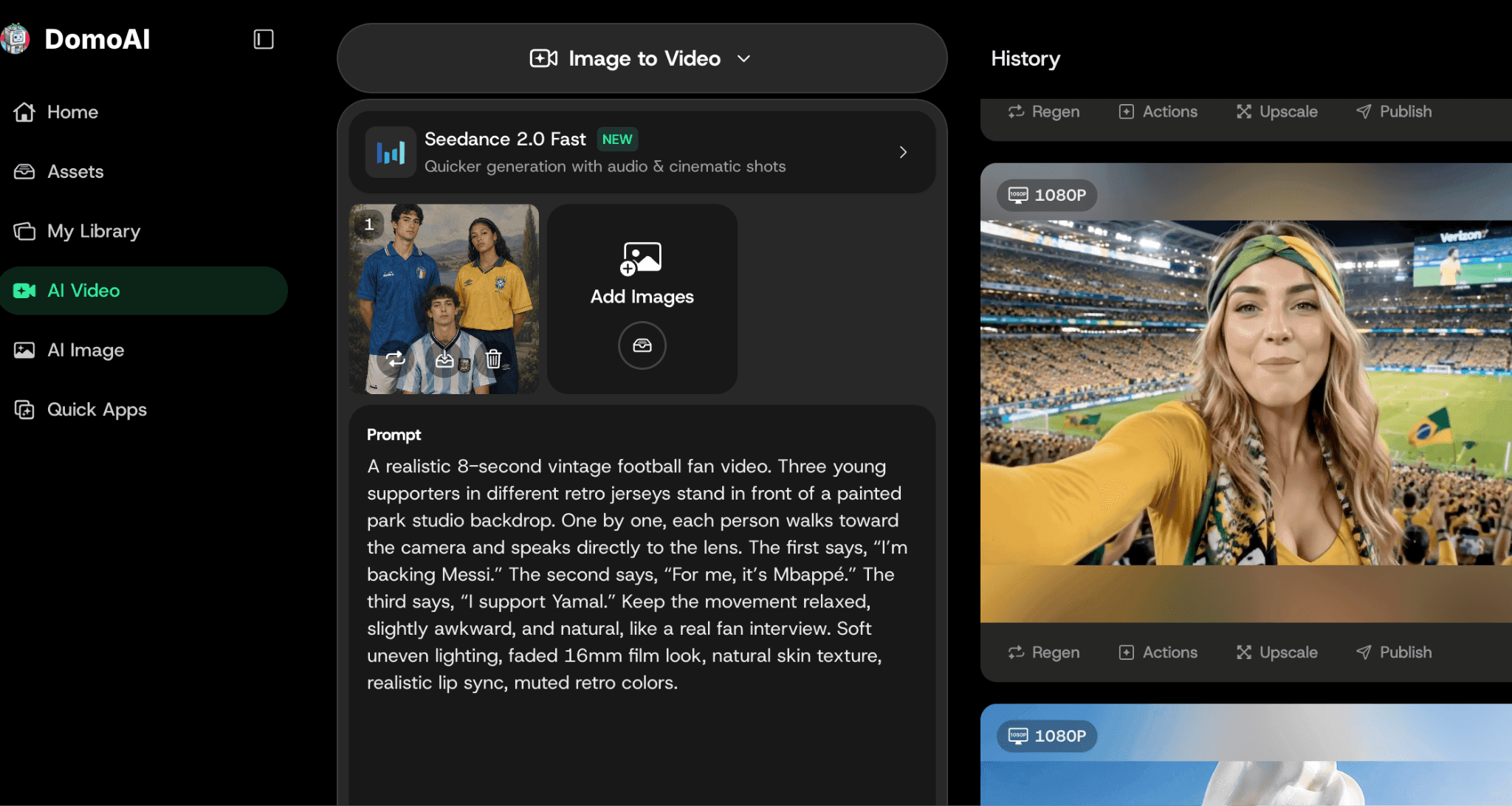 DomoAI Seedance 2.0 sports clip workflow