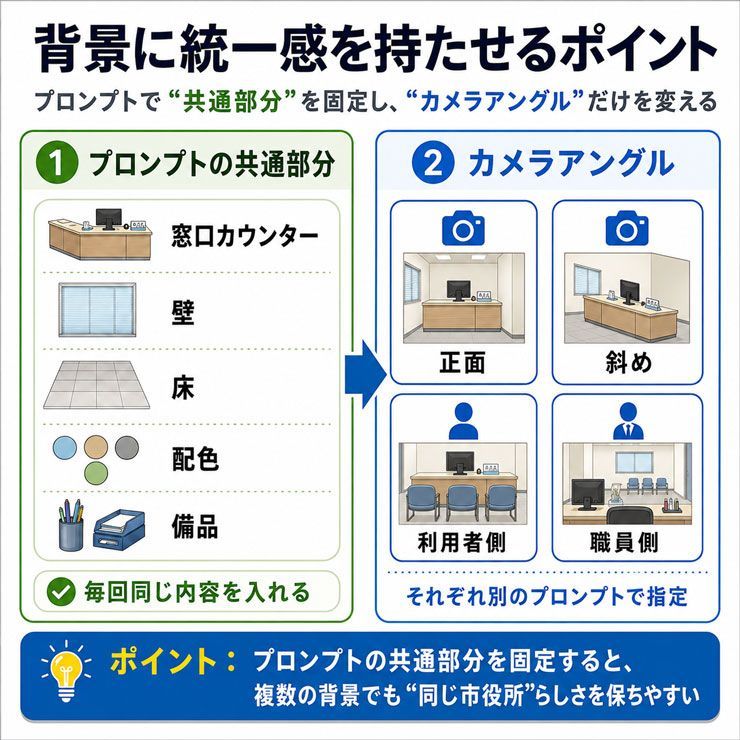市役所背景の共通プロンプト例