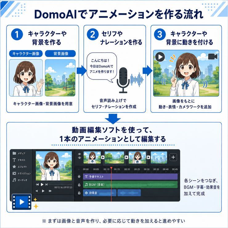 DomoAIで4コマ漫画風アニメーションを作る流れ