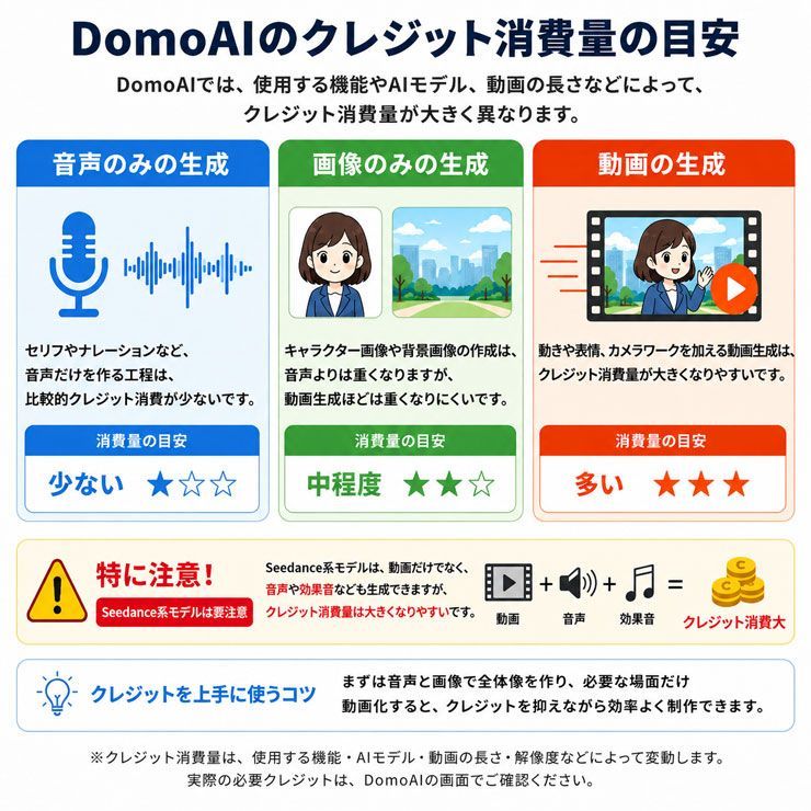 DomoAIの料金とクレジット消費の説明画面