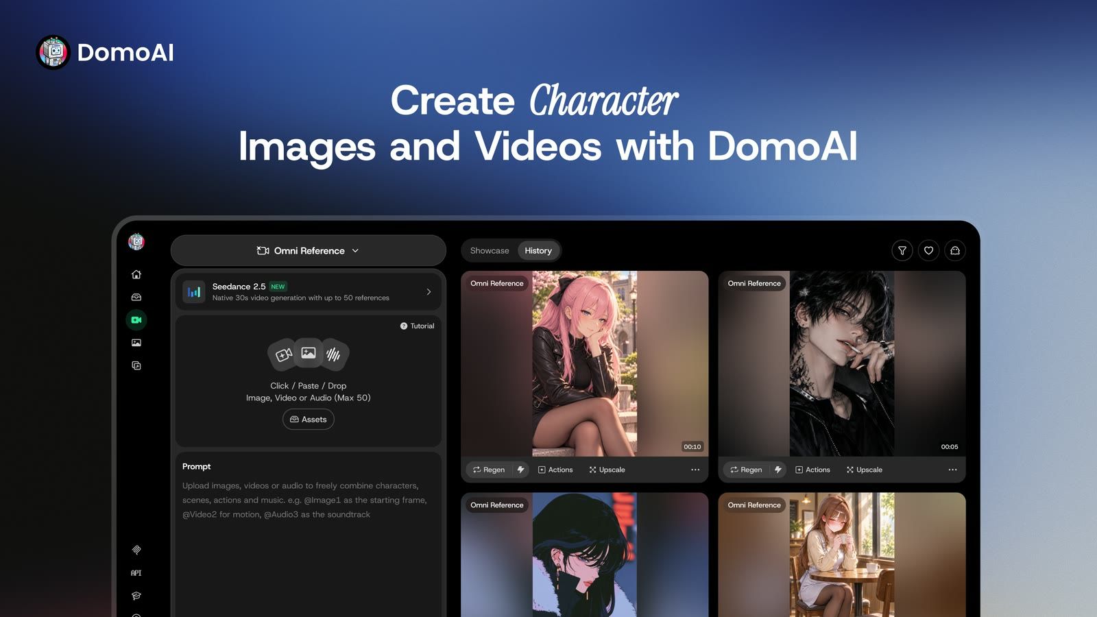 Creating character images and videos in DomoAI