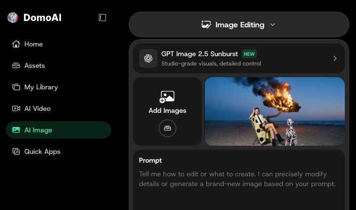 DomoAI entry path from AI Image to Image Editing and the model selector