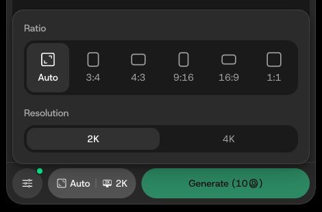 Ratio and resolution controls for GPT Image 2.5 Sunburst in DomoAI